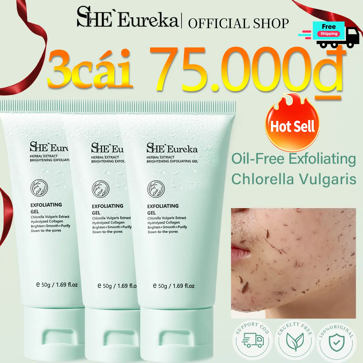 【3PCS 75.000₫】SHEEureka Herbal Extract Peeling Gel Face Clean Exfoliating Scrub Natural Skincare Cleansing Gel Discard Facial Washing Gel