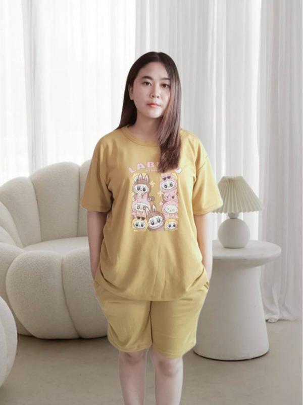Setelan Baju Vistterry  labubu / One Set Kaos  & Hot Pant WANITA KEKINIAN Model / Stelan  Kaos Celana Pendek Wanita Terbaru bahan adem 4