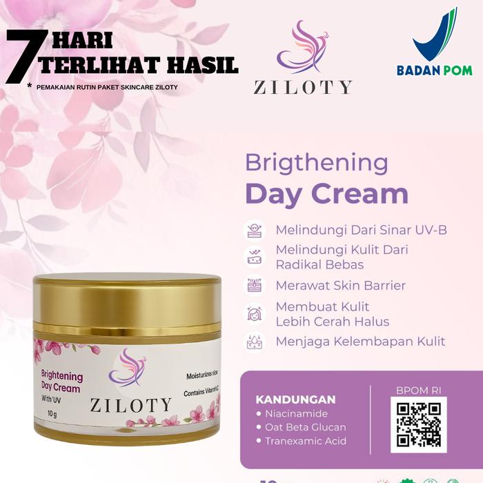 Gambar ZILOTY Brightening Day Cream 10 Gram -Anti UV - Mencerahkan Wajah - Memudarkan Flek Hitam, Kerutan - Mengatasi Jewatan, Beruntusan Untuk Semua Jenis Kulit dari Ziloty Skincare Kab. Tangerang Tokopedia