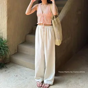 Tessa Linen Pants trousers by kalea attire | Celana panjang wanita | Celana pantai wanita | Beach Pants | celana high waist pants Loose Pants | basic korean long trousers linen | Celana kulot pantai | Celana kulot linen