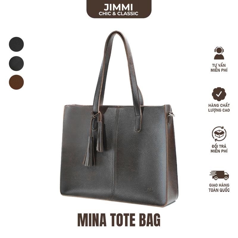 Túi Xách Nữ Da Công sở Đeo vai Đeo chéo MINA Tote Bag Jimmi Hình chữ nhật Cỡ lớn đựng vừa Laptop 14-16in tài liệu A4 dành cho Văn phòng Giáo viên Sinh viên