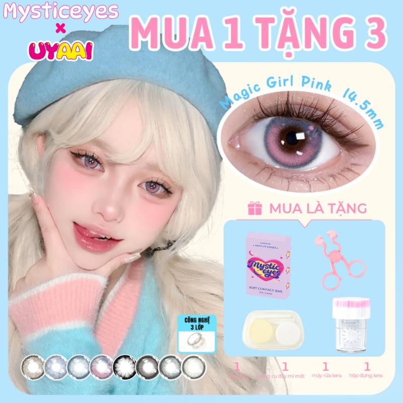 mua 1 tặng 3 Kính áp tròng bán chạy nhất UYAAI×Mysticeyes 0 độ DIA 14.0-14.5mm;1 cặp+1 khay đựng lens + 1 máy rửa lens +1Phụ kiện hỗ trợ đeo kính áp tròng