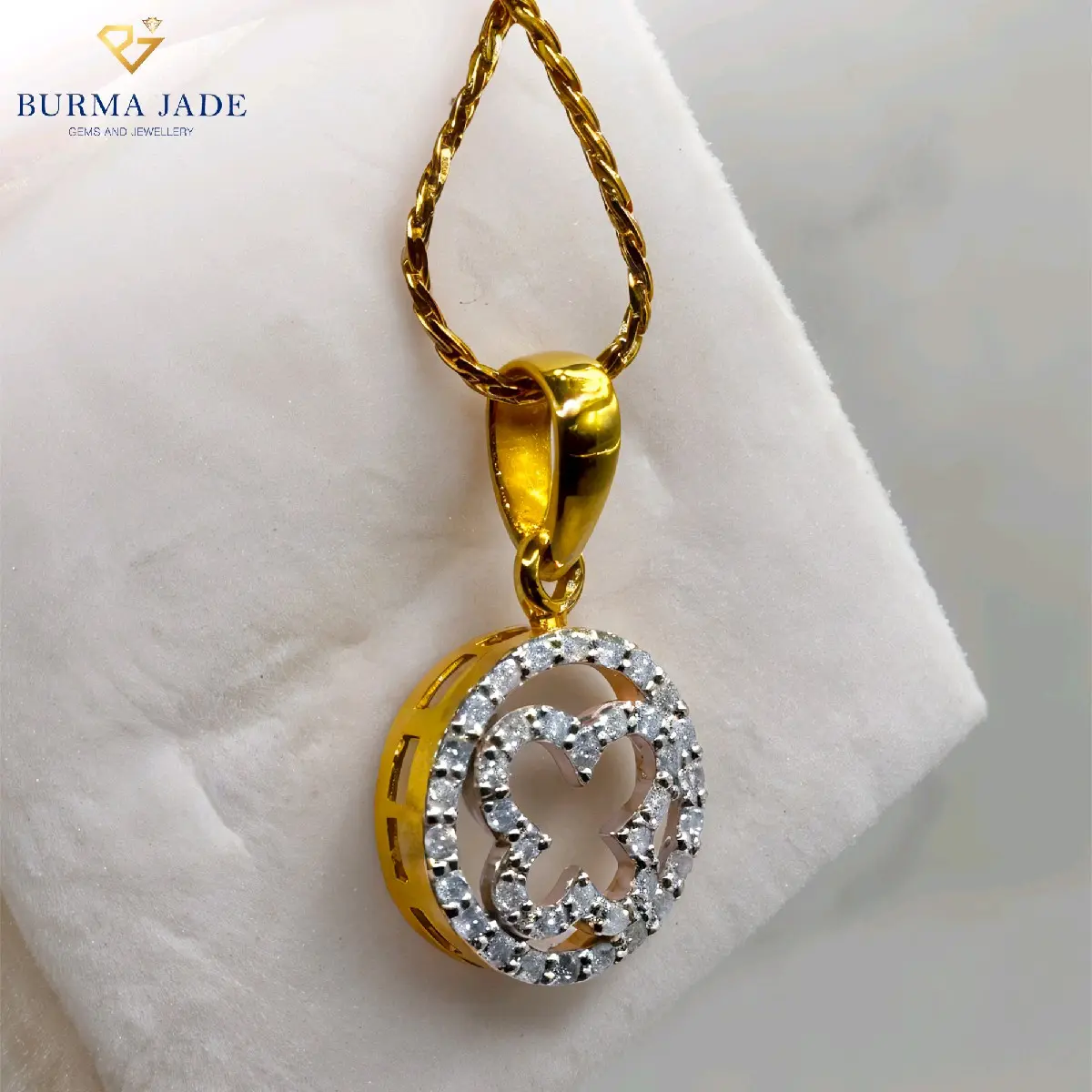 Gold Pendant with Natural Diamond ( Mogkok Myanmar )