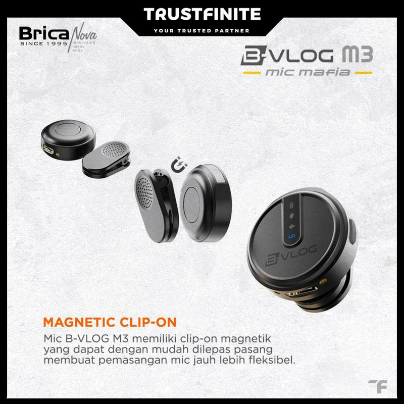 Brica B-VLOG M3 Dual Magnetic Clip Wireless Microphone - Clip On Mic Vlog - With Charging Case - BVL 6