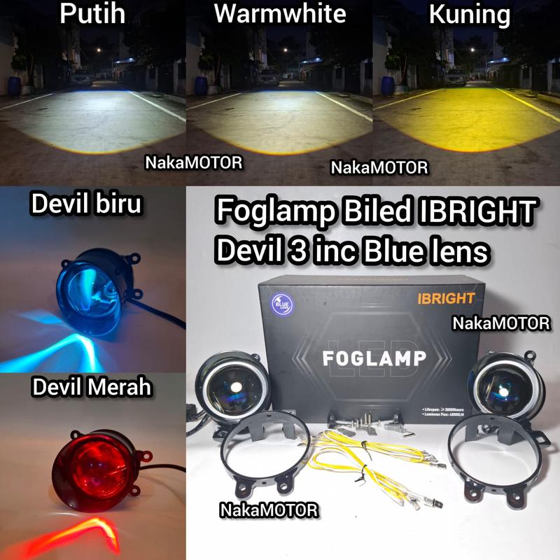 IBRIGHT SEPASANG Lampu Foglamp Biled 3 Inc C990 Devil Eye New Upgrade For Toyota Dan Honda Bonus Brecket Universal 2