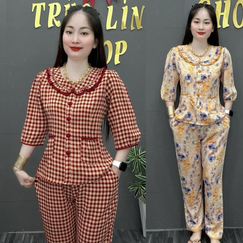 ĐỒ BỘ BỘ TIỂU THƯ CỔ VUÔNG ,VẢI MANGO.TAY LỬNG QUẦN DÀI SIZE 45-75 KG. Lụa Nữ Women