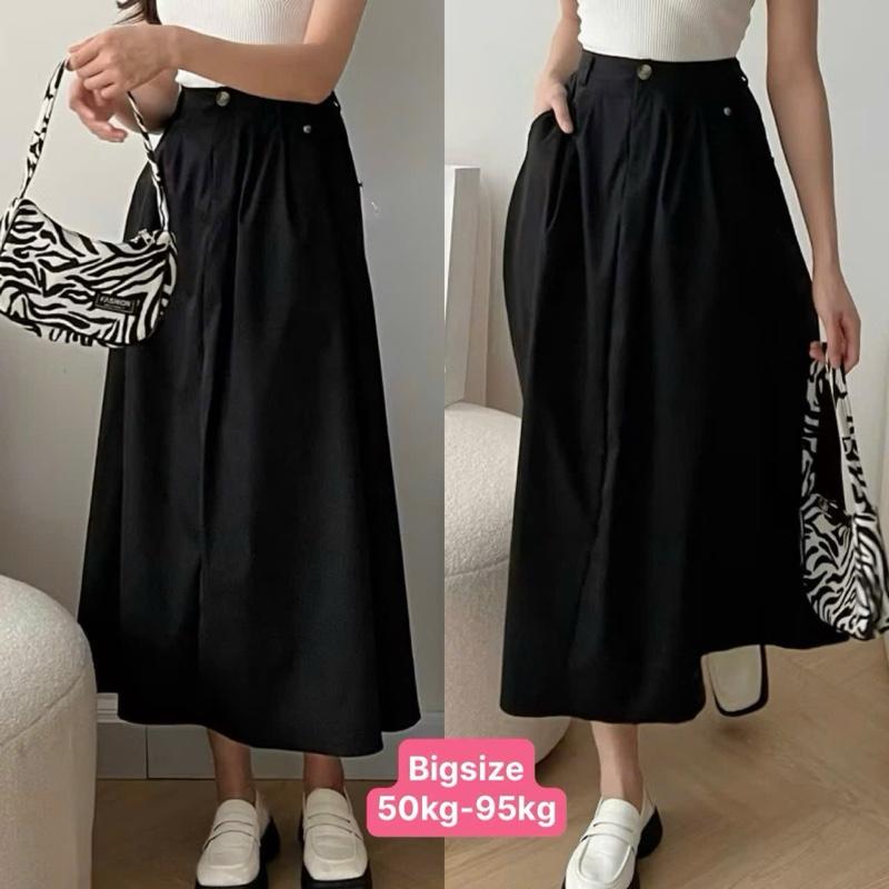 Chân Váy Bigszie 50kg đến 90kg—Chân váy dáng dài che khuyết điểm ,cạp cao cài khuy có dây kéo và bo thun sau lưng chất vãi Cotton lạnh ko giãn đứng phom