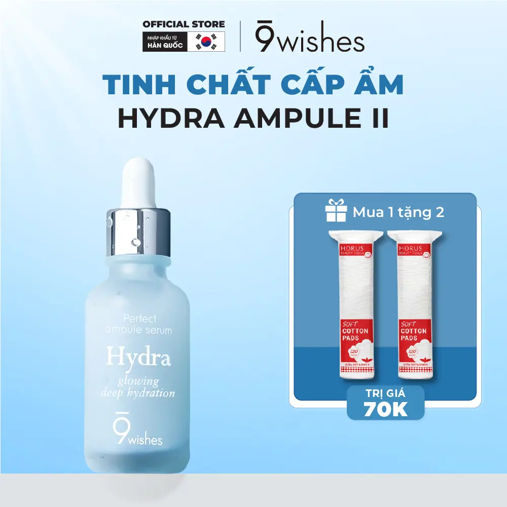 [Qùa tặng 2 bông tẩy trang] Tinh chất dưỡng ẩm 9Wishes Hydra Skin Ampule II 30ml