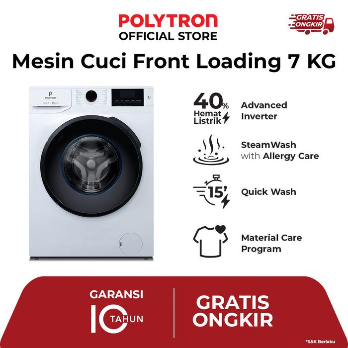 Gambar POLYTRON Mesin Cuci Front Load 7 KG Steam Inverter Low Watt Wonder Wash Series - PFL 7108 dari Polytron Indonesia_NEW Kab. Tangerang Tokopedia