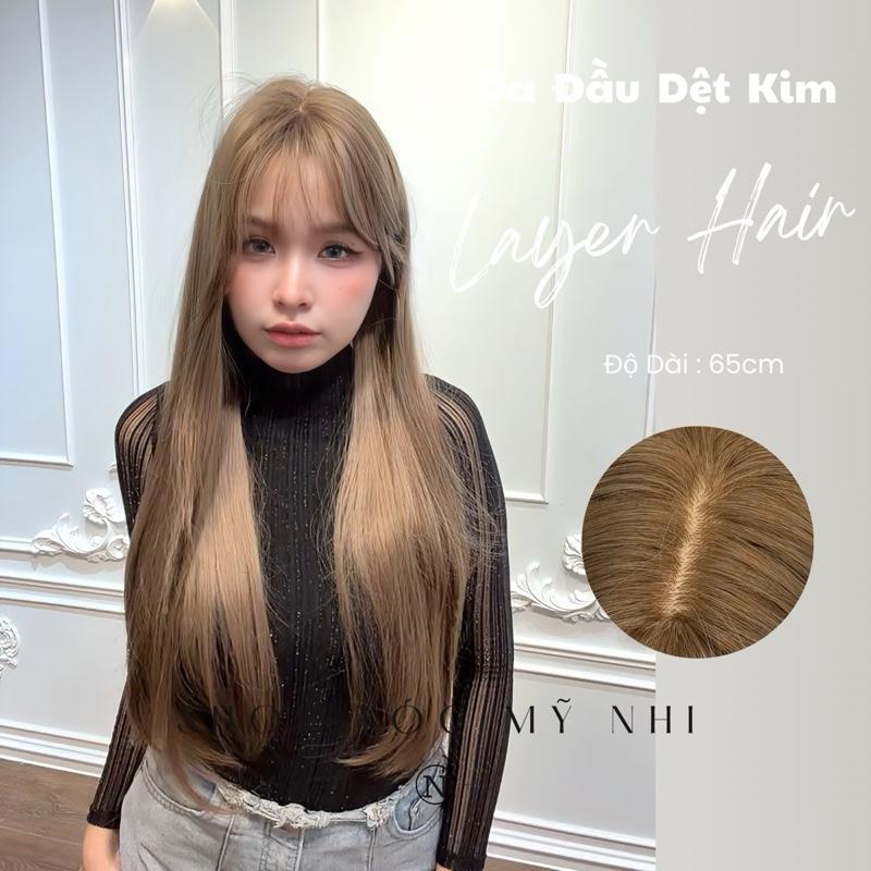 Tóc Giả Mỹ Nhi Nguyên Đầu Dệt Kim CH003 Tóc Thẳng Dài Mái Thưa 60cm Wig