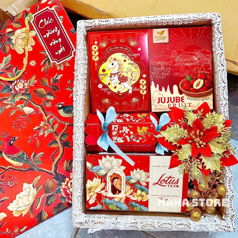 SET Quà Tết 2026 - Bao gồm 4 món (Có hộp, túi xách) làm quà tặng cho người thân, đối tác, trưng bày,..