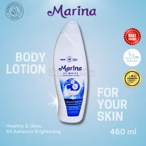 Hand & Body Lotion Marina Biru dengan Formula Baru 8x Advanced Brightening - 460 ML - Perawatan Mencerahkan Melembutkan Tubuh Vitamin Niacinamide Elegant Lightening Extract