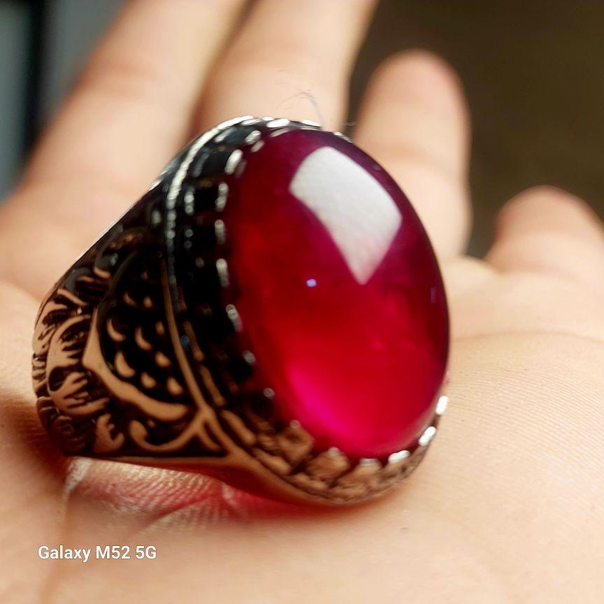 Cincin Siem Jaga baya merah delima ring alpaka super elegan anti karat Batu