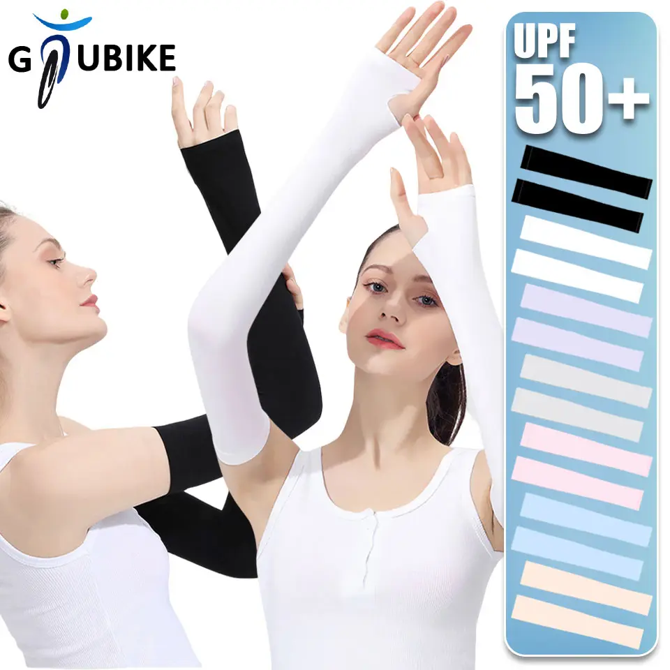 GTUBIKE UPF50+ Summer Sunscreen Ice Silk Extended Arm Sleeves Thin Breathable Outdoor Driving Elastic Hand Cover Long Gloves