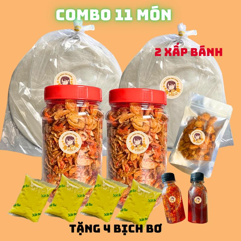   COMBO 11 MÓN  bánh tráng phơi sương 2 xấp muối ruốc hành phi 200gr 4 túi bơ tóp mỡ sốt tắc sa tế 
