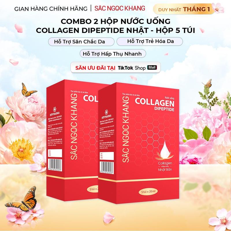 Combo 2 Hộp Nước Uống Đẹp Da Collagen Dipeptide Thế Hệ Mới Sắc Ngọc Khang 2 Hộp 5 Túi - Hỗ Trợ Dưỡng Sáng Da Cải Thiện Làn Da Nám Lão Hóa Da