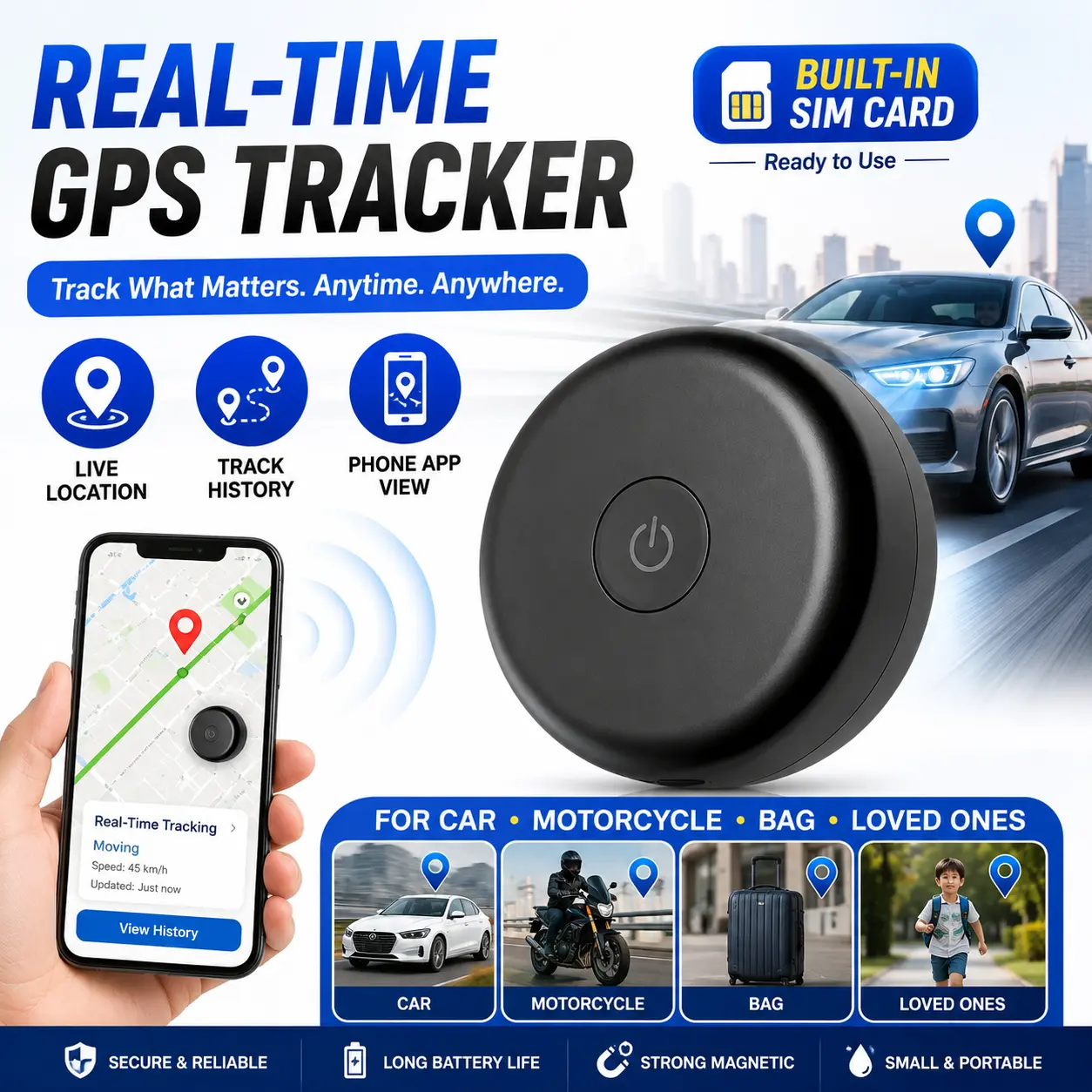 【Garansi 1 Tahun】 Mini GPS Tracker works on Android and iPhone, menggunakan jaringan 4G untuk pelacakan realtime, pantau motor mobil barang, smart GPS locator tracker mobil alat pelacak anti pencurian
