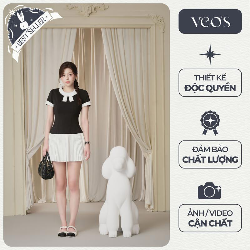 [VEO'S] SABRINA DRESS - Váy Thiết Kế Nữ Cố Cách Điệu Chân Váy Xếp Ly Màu Kẻ Caro Màu Đen Veos