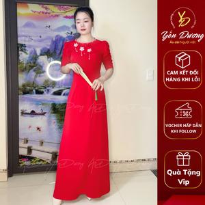 Áo Dài Truyền Thống Vải Lụa Mỹ, Cổ Tròn Đính Hạt Cổ Tay Trẻ Trung, Thủ Công A30