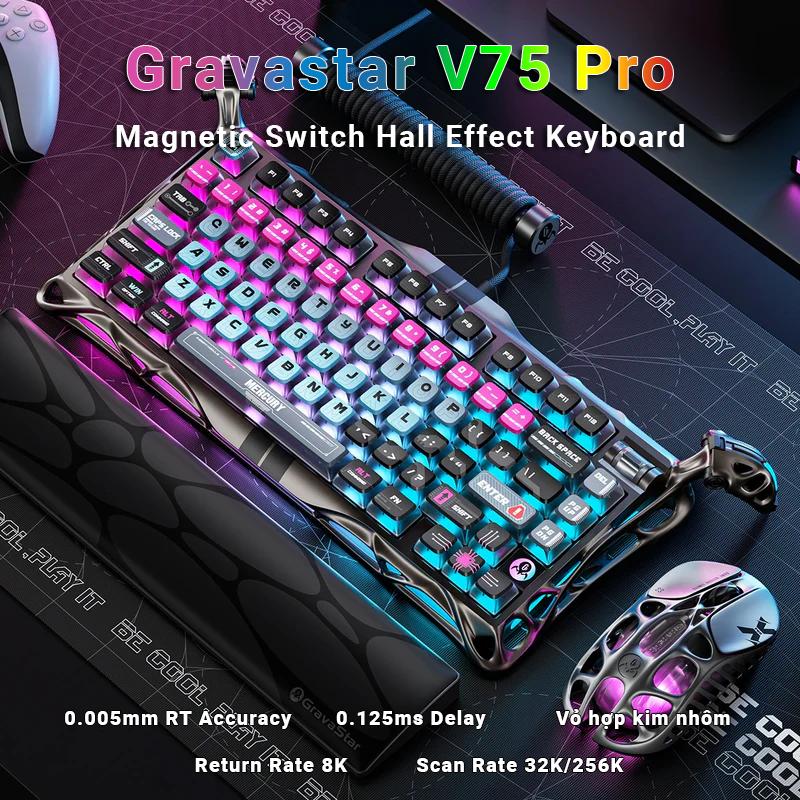 Bàn phím cơ Gaming HE GravaStar V75 Pro- Switch từ hỗ trợ RT 0.005mm - Polling rate 8K độ trễ cực thấp - BH 12 Tháng