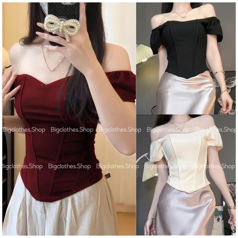 Áo Thun Nữ Dáng Ngắn Tay Phồng BigClothes, Áo Corset Dáng Ôm Trễ Vai Phong Cách Sang Chảnh Thời Trang B16