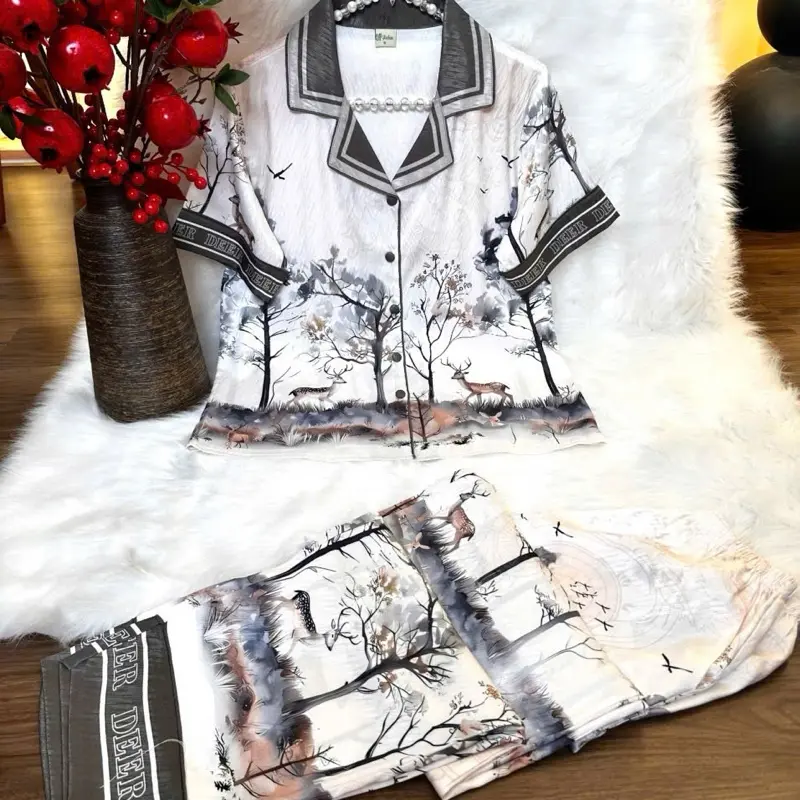 XƯỚC 05_ PIJAMA LỤA XƯỚC màu sắc sang trọng Tay ngắn Tay dài size 45_75kg women Đồ ngủ nữ Bộ mặc nhà