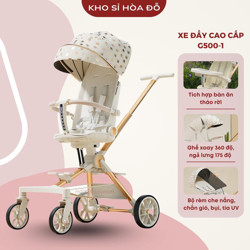  Xe đẩy cao cấp G500-1 dành cho bé từ sơ sinh gấp gọn đảo chiều 3 tư thế tặng khay bàn ăn có lò xo giảm xóc 