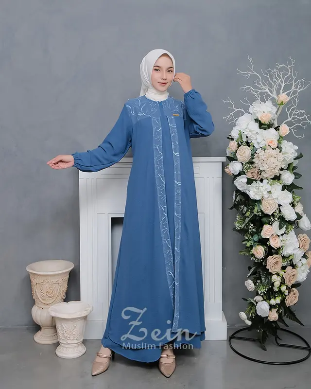 Gamis Mix Brukat Crinkle Airflow Premium Baju Dress Wanita Muslim Dewasa Remaja Kondangan Elegan Mewah Syar'i Terbaru Viral Kekinian Biru Hitam Mutiara Panjang Layer Simple 8