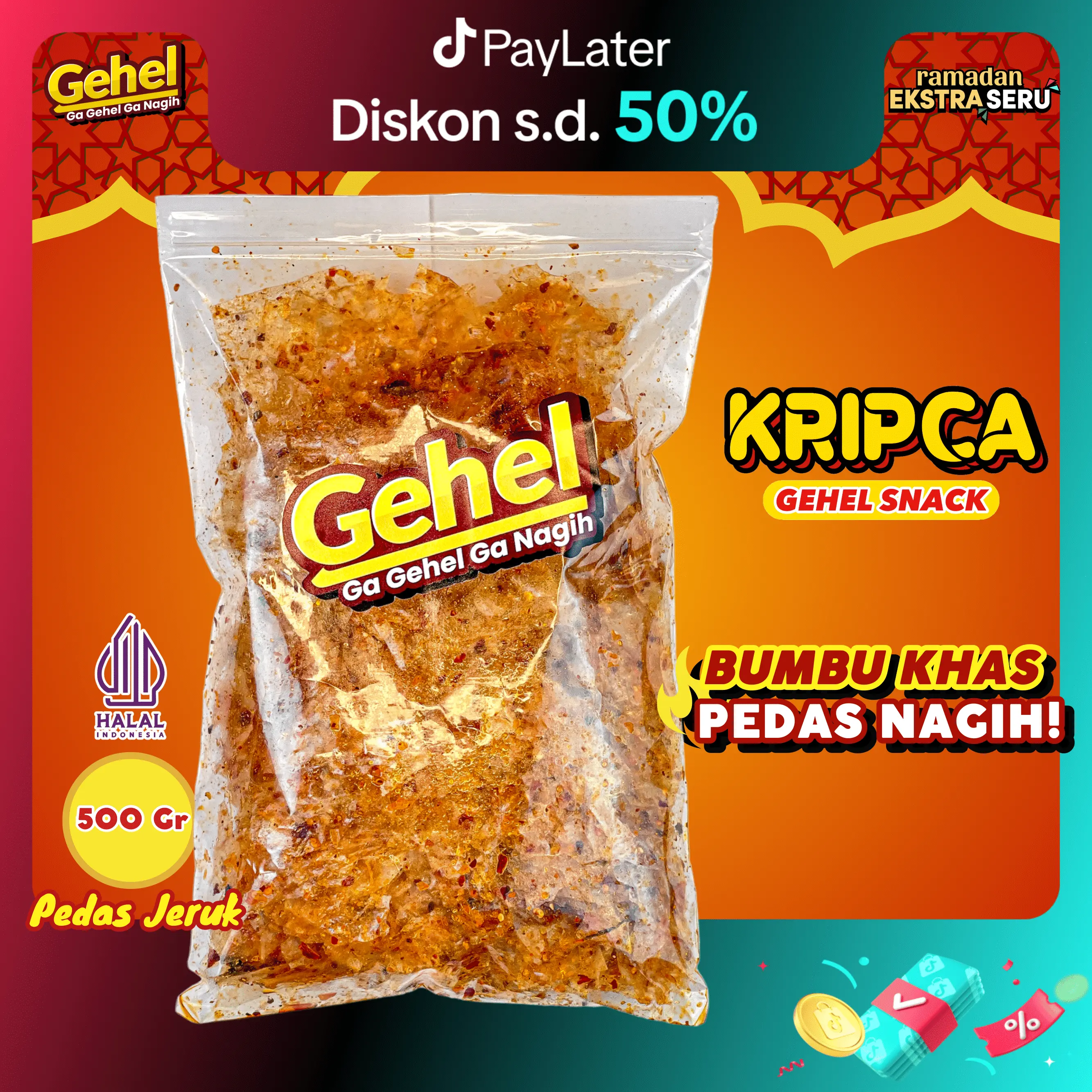KRIPCA GEHEL 500 GR (Edisi Terbatas) - Makanan Ringan Camilan Pedas Food Snack Keripik Cemilan Crispy
