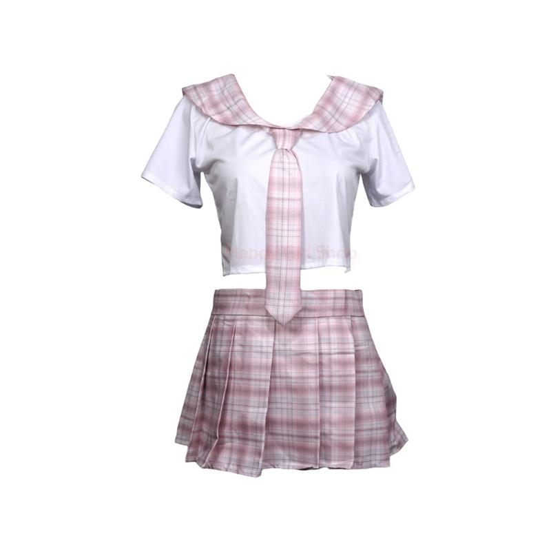[ Racun Lingerie ] Cosplay Custome Wanita Dewasa Remaja Korean Students Style Fit Kaos Seragam Mini Rok Kotak Kotak Include Dasi Cotton Blends KOREAN GIRL 2