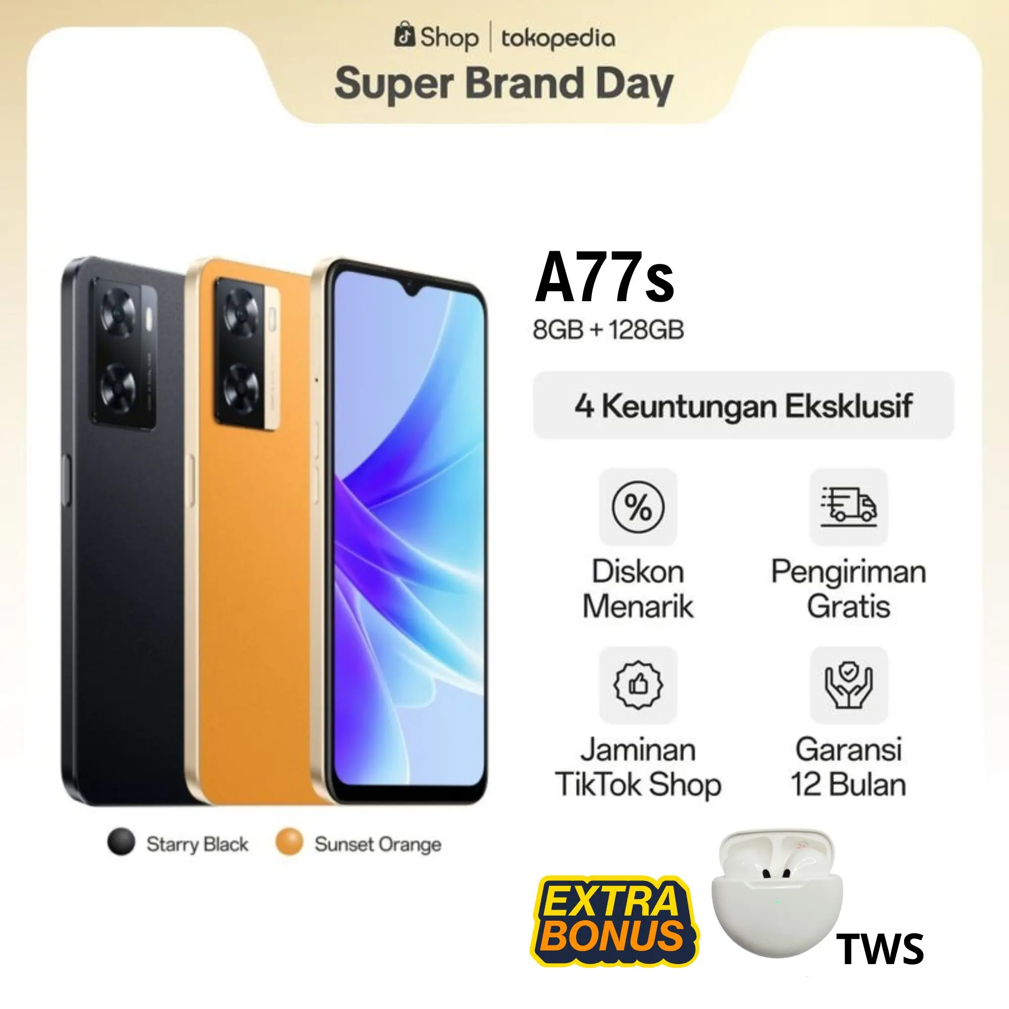 COD Smartphone A77s Ram 8/128GB Kamera 50MP Supervooc 33W Fast Charging
