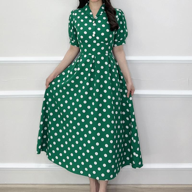 SV 4350 - Dotted Covella Dress | Silvervogue | Gaun Katun Poliester Midi Pakaian Kasual Wanita 5