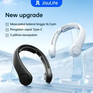 JISULIFE Kipas Leher Life4 Portable - Baterai Kapasitas Tinggi 5000mAh Isi Ulang USB, Pengaturan Lima Kecepatan, Kipas Gantung yang Dapat Dipakai, Tanpa Tangan