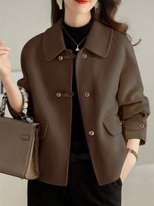 Abrigo de lana gruesa para otoño e invierno de moda francesa para mujer, Chaqueta corta para damas, Ropa de abrigo elegante y casual de tweed floral suelto de doble cara