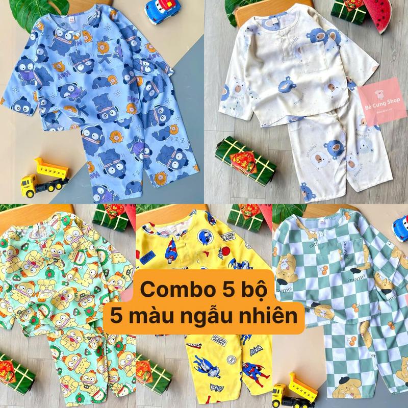 COMBO 5 bộ đồ bộ bé trai Tole Lanh Tay dài, quần dài , chất vải Tôn lanh 2 da mềm, mịn, mát mùa hè, hàng Việt Nam chất lượng