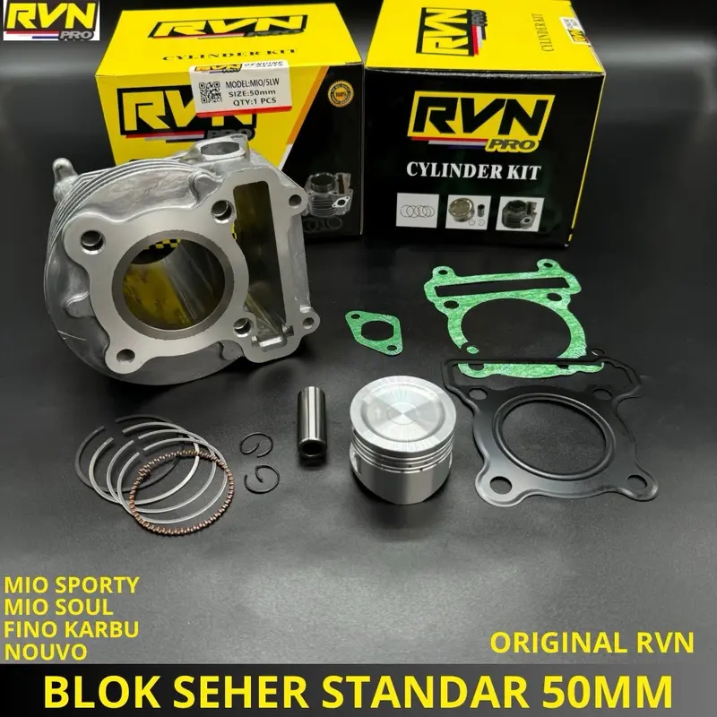 BLOCK SEHER BORING BLOK SEHER MIO SPORTY MIO SOUL MIO LAMA NOUVO ORIGINAL RVN PLUS PISTON KIT SEPAKET FREE PAKING 5LW 0