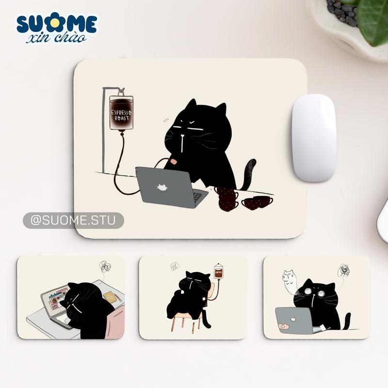 Suome Miếng Lót Chuột Hình Mèo Đen Họa Tiết Tím Hoạt Hình Dễ Thương Mouse Pad Chống Trượt Giá Rẻ Kích Thước 240x200x3mm Chất Liệu Đế Cao Su An Toàn Và Thân Thiện Với Môi Trường