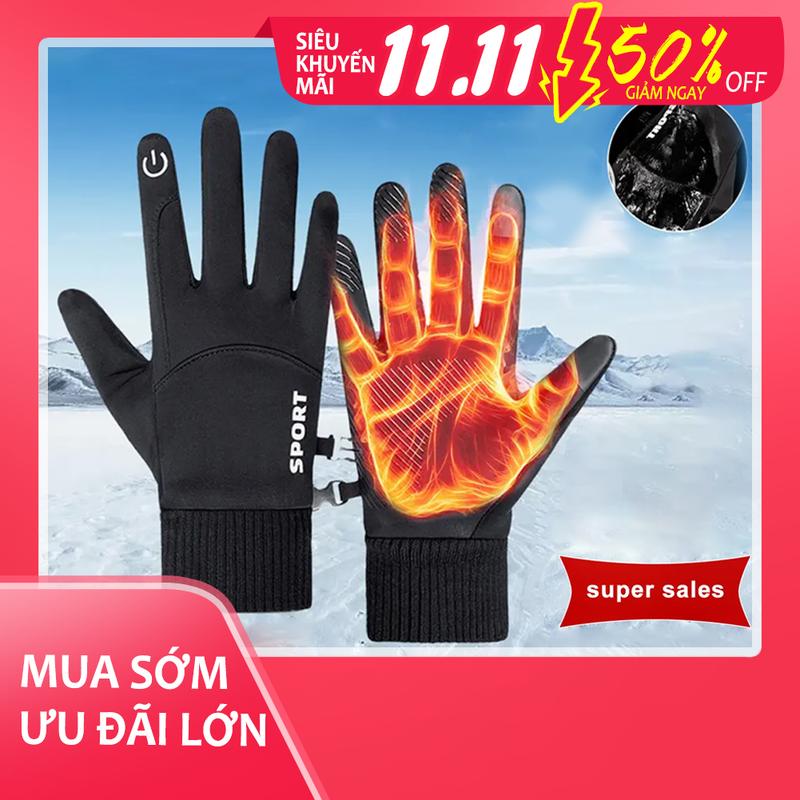  1 Đôi Găng Tay Đạp Xe Thể Thao Ngoài Trời Mùa Đông Dày Ấm Bằng Vải Nhung Cotton Một Kích Cỡ Màn Hình Cảm Ứng Chống Trượt Cho Nam Và Nữ 