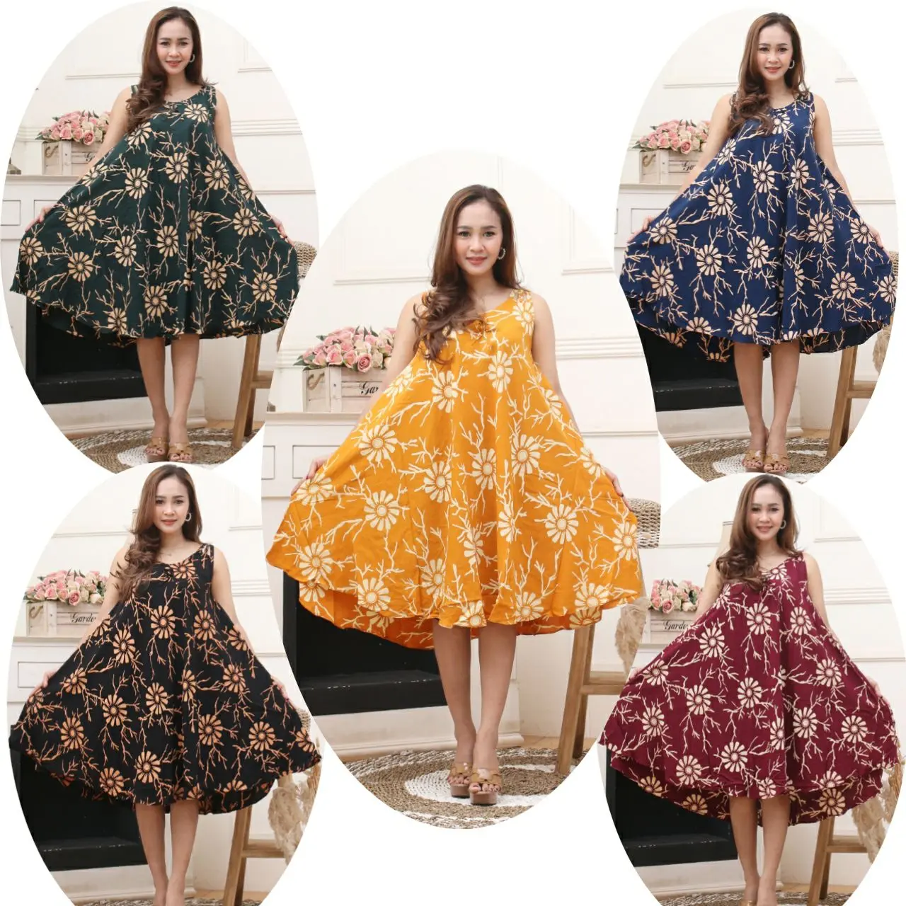 Daster yukensi motif sun flower rayon adem, daster payung busui bumil dress  tidur  wanita