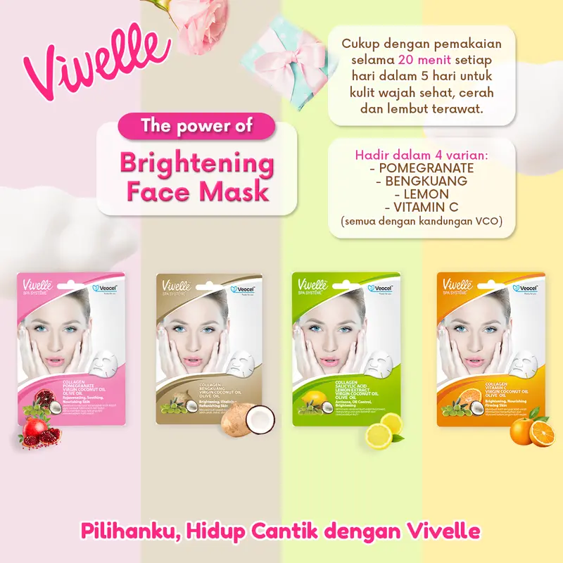 Vivelle Facial Masker Wajah Veocel Sheet Mask Peel Off Hydrate - 1 Sachet - Pomegrante - Rejuvinasikan, mengencangkan dan menutrisi kulit 1