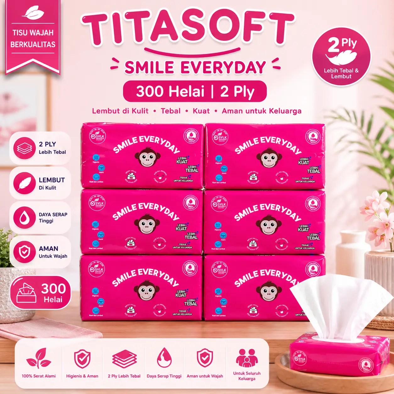 TISU TITA 300 HELAI UP TO - PAKET 6 PACK - TISU BAYI -TISU WAJAH HALUS LEMBUT