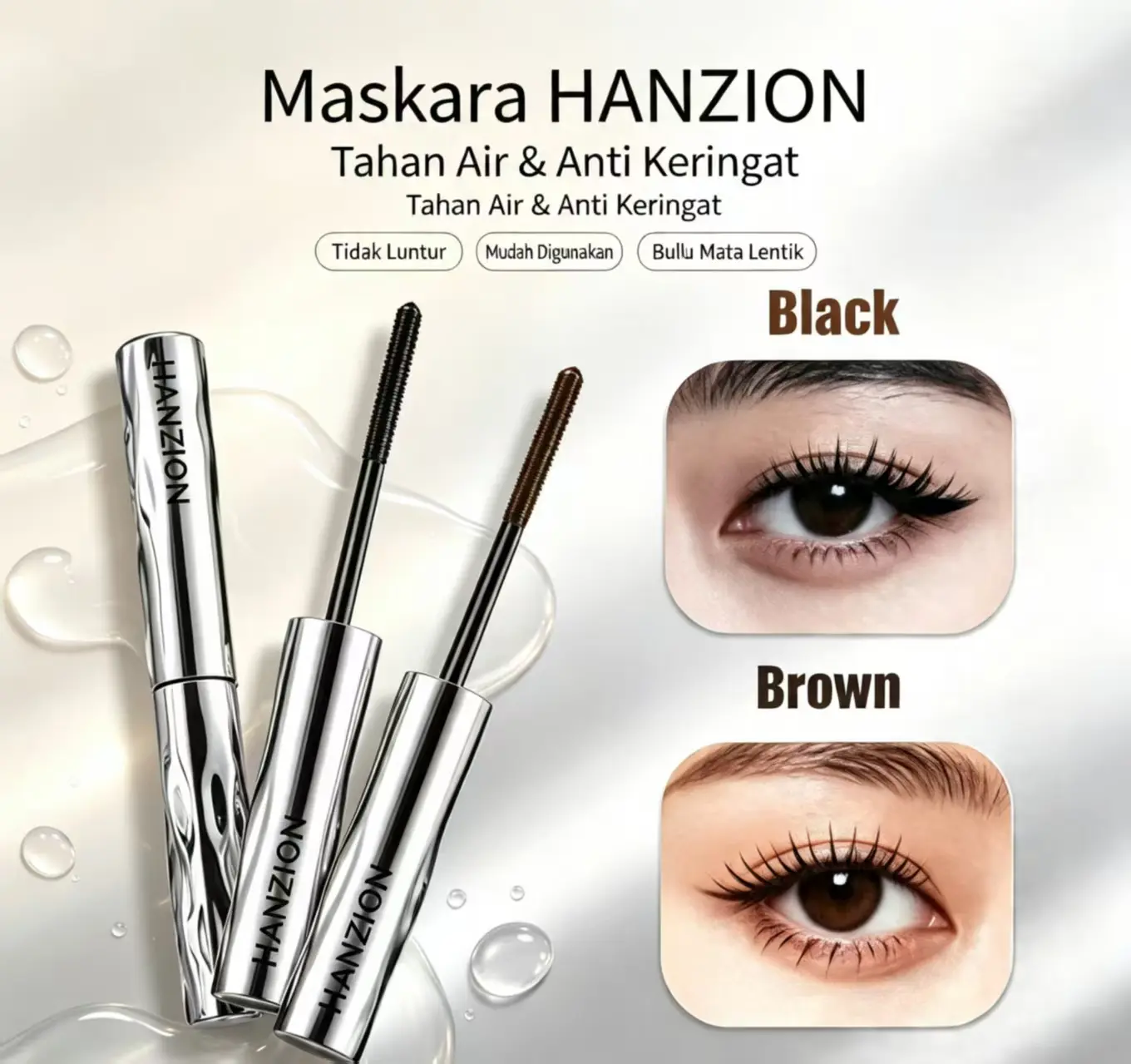 HANZION Mascara Sikat Plastik Tahan Air Anti Keringat Anti Luntur, Lentik Panjang Mudah Pakai Pemula Makeup Tampilan Alami Sehari-hari