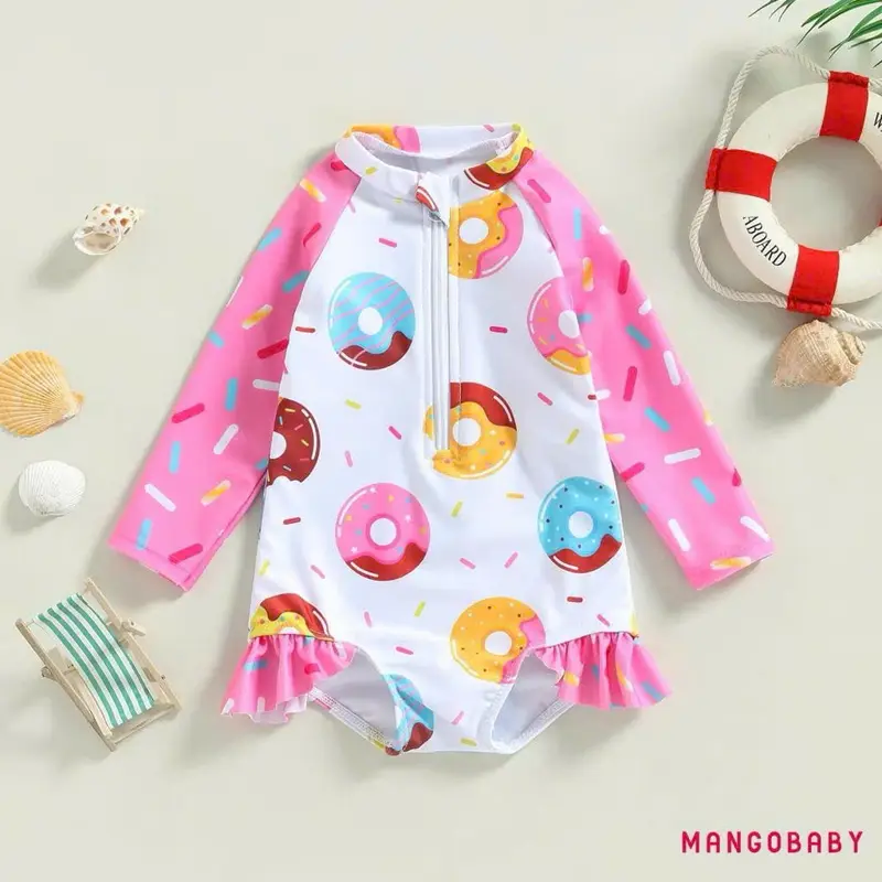 Bikini bé gái 10 -30kg in hình bánh vòng màu hồng xinh xắn cho bé đi biển, đồ bơi bé gái, thời trang đi biển 2