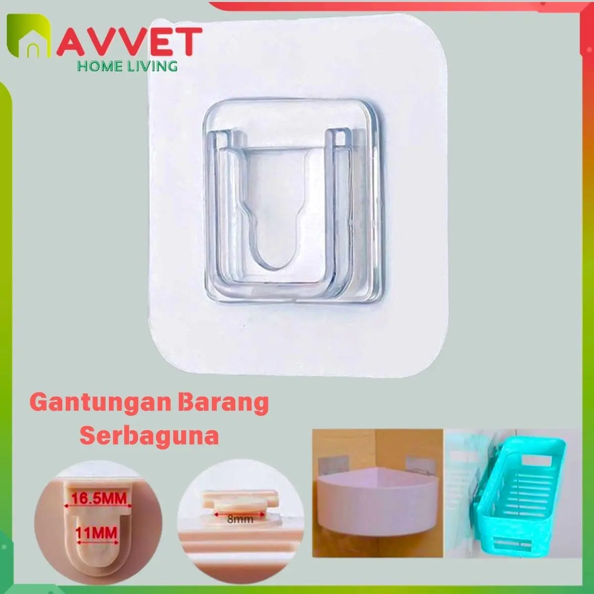 AVVET - (COD) Gantungan Dinding Tempel Female Tembok Transparant Socket Hook Rak Kamar Mandi Serbaguna Murah (BELI LOKAL).