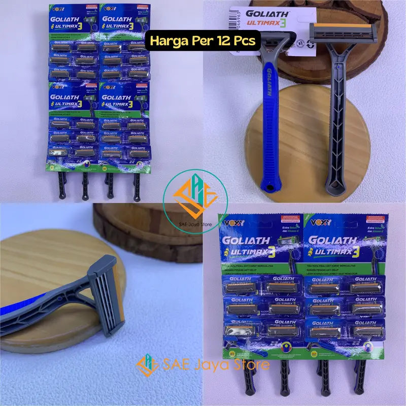 (12 PCS) ALAT PISAU CUKUR JENGGOT KUMIS BIRU 3 MATA PISAU MEREK VOXY GOLIATH ULTIMAX 3 MATA PISAU 0