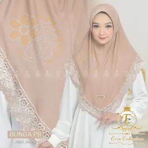 Erin Collection Jilbab Insta Renda Hijab Erin Collection Kerudung Bergoh Mewah Pres Payet Bunga PB Matt Jersey