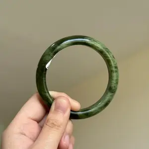 Gelang Bangle Giok Xiuyu Hijau Lumut Bercorak Kilat Dingin Asli Alami