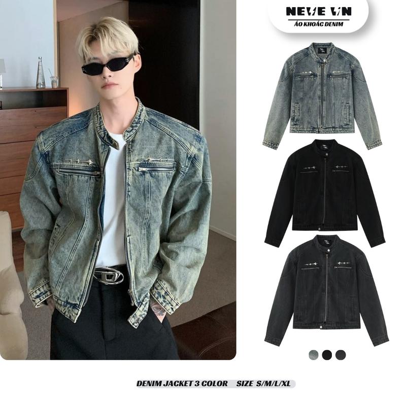 Áo Khoác Jeans Denim Unisex Dây Kéo From Boxy 3 Colors