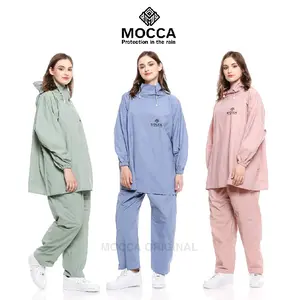 MOCCA Jas Hujan Hoodie Model Terbaru Setelan Baju & Celana Bahan PVC Tebal Elastis Kuat Anti Rembes Original Perlindungan Hujan