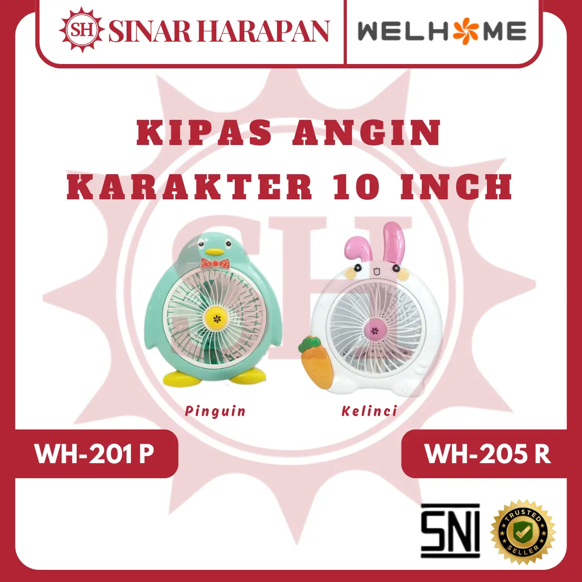 Kipas Angin Karakter Welhome 10 Inch / Box Fan Karakter / Kipas Angin Meja / Kipas Angin Listrik